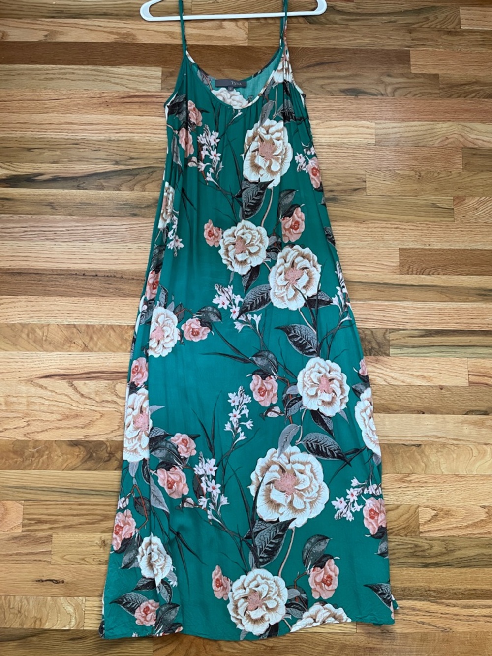 Tysa Floral Teal Long Perfect Dress with Pink Bloom Accents